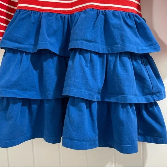 Hanna Andersson Twirl Long Sleeve Dress Girl's 8 Ruffles Red Blue White Stripes - Picture 2 of 6